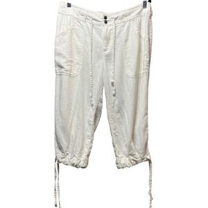 Cabela's Linen Blend Capri Pants‎ Size 10 Drawstring Waist White Loose Wide Leg
